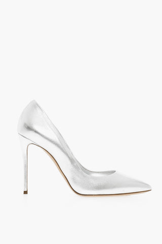 Metallic Effect Leather Pointed Pumps Heel 11 cm