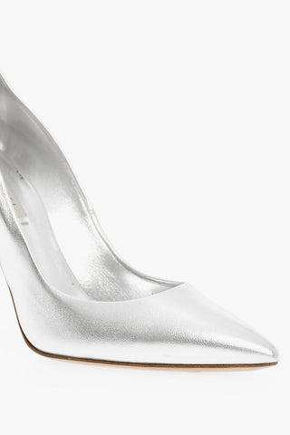 Metallic Effect Leather Pointed Pumps Heel 11 cm