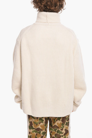 Pullover a Collo Alto in Lana e Cashmere a Costine