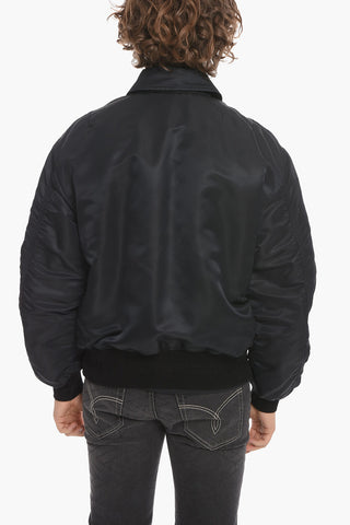 Quilted Zip-up Bomber Jacket with Logo Patch
