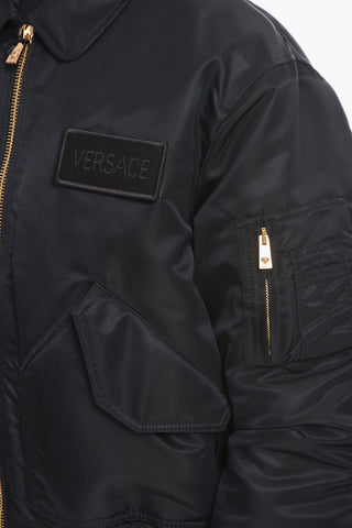 Quilted Zip-up Bomber Jacket with Logo Patch