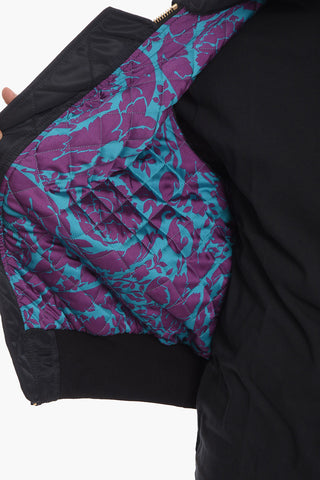 Quilted Zip-up Bomber Jacket with Logo Patch