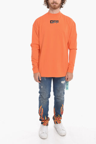 T-Shirt Mock Neck ARROW FONT in Cotone