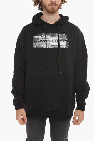 Fleeced-cotton Hoodie with Logo Print