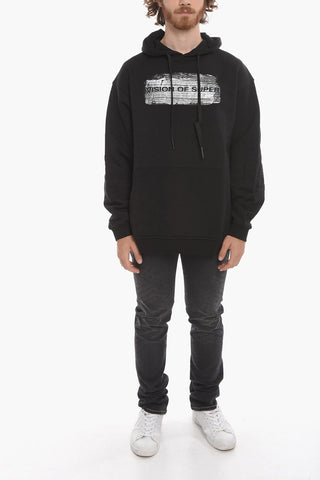 Fleeced-cotton Hoodie with Logo Print