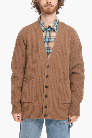 Cardigan in Lana Distressed con Tasche