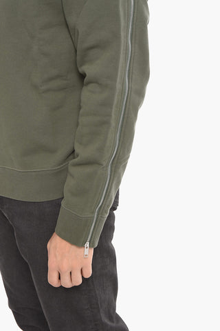 Felpa in Cotone Garzato con Zip sulle Maniche