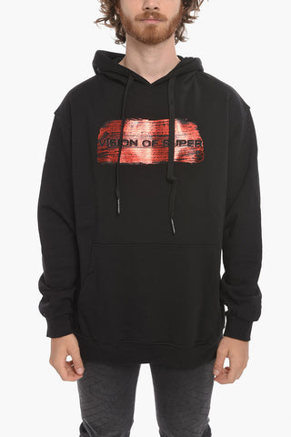 Fleeced-cotton Hoodie with Logo Print