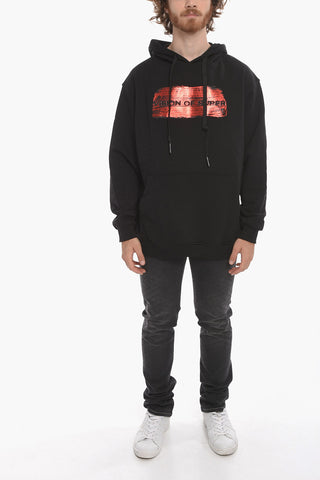 Fleeced-cotton Hoodie with Logo Print