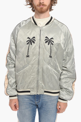 Embroidered LIFE IS PALM Quilted Bomber Jacket