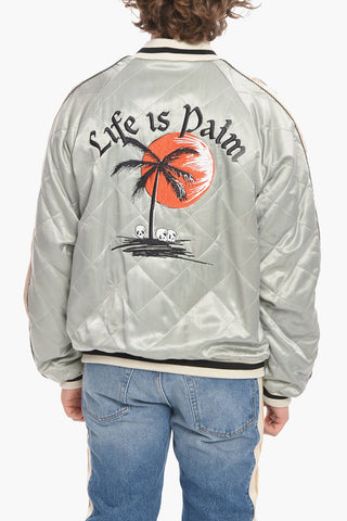 Embroidered LIFE IS PALM Quilted Bomber Jacket