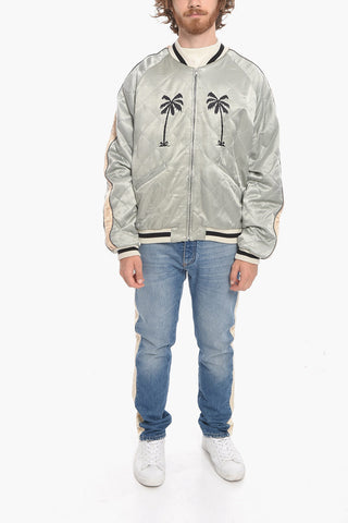 Embroidered LIFE IS PALM Quilted Bomber Jacket