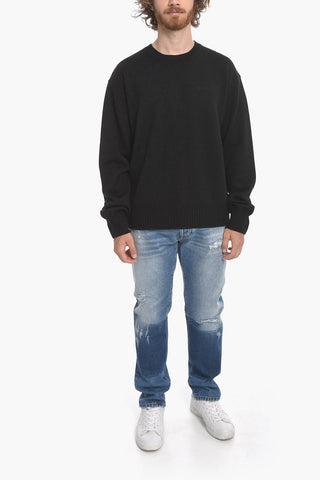 PERMANENT Crew Neck Wool Sweater with Embroidered Logo