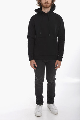 Fleeced-cotton Hoodie with Debossed Lettering Print