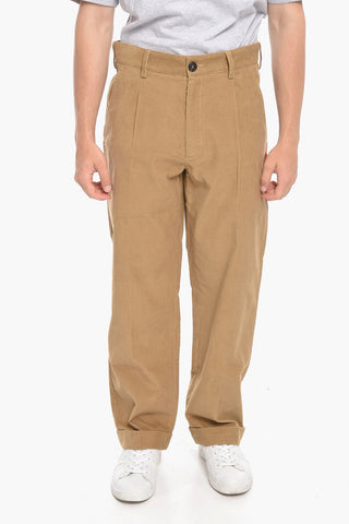 Single-pleated Pin Check Velour Pants