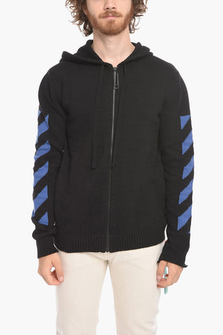 Felpa Hoodie in Maglia DIAG con Zip Frontale