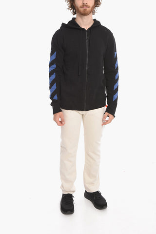 Felpa Hoodie in Maglia DIAG con Zip Frontale