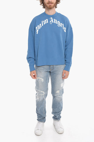Crew Neck CURVED LOGO Brushed Cotton Sweatshirt