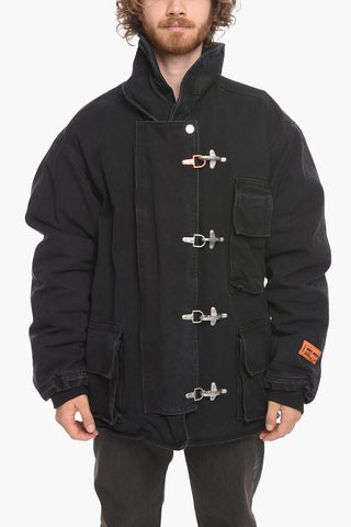 Denim Padded Parka with Frogs Closure