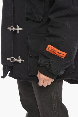 Denim Padded Parka with Frogs Closure