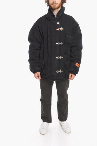 Denim Padded Parka with Frogs Closure