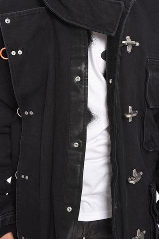 Denim Padded Parka with Frogs Closure