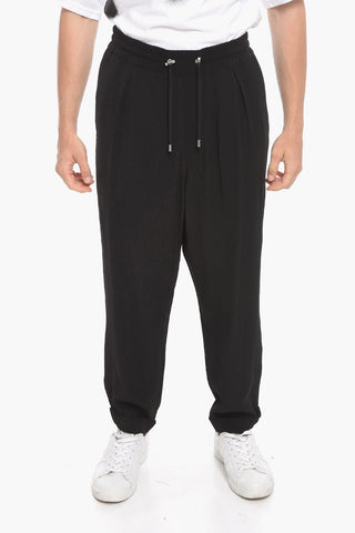 Cropped Front-pleated Joggers with Drawstring