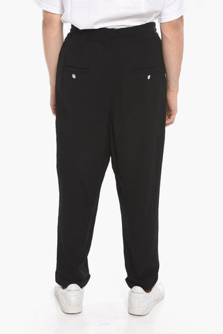 Cropped Front-pleated Joggers with Drawstring