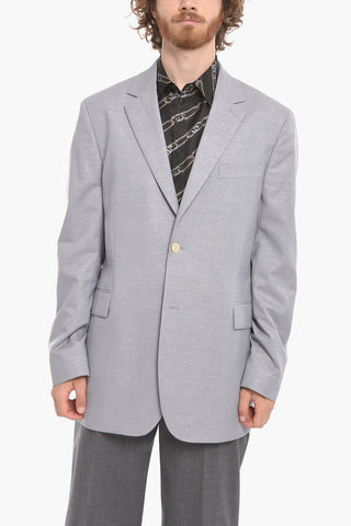 Blazer in Misto Lana con Effetto Glitter e Tasche con Aletta