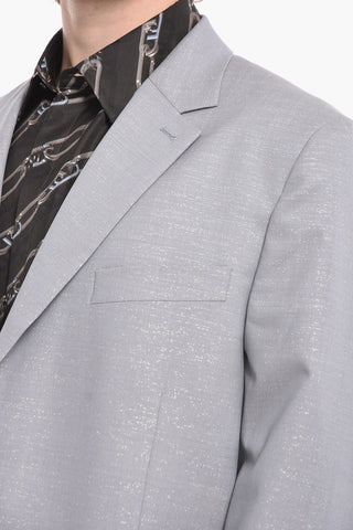Blazer in Misto Lana con Effetto Glitter e Tasche con Aletta
