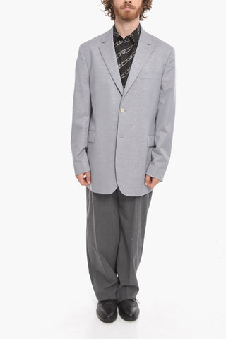 Blazer in Misto Lana con Effetto Glitter e Tasche con Aletta