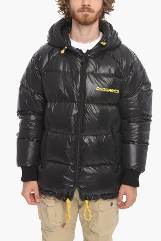 Hooded Quilted Down Jacket with Drawstrings