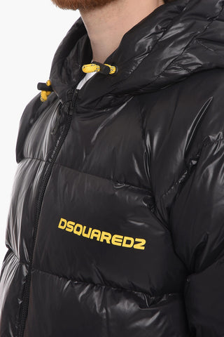 Hooded Quilted Down Jacket with Drawstrings