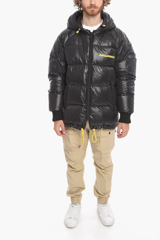 Hooded Quilted Down Jacket with Drawstrings