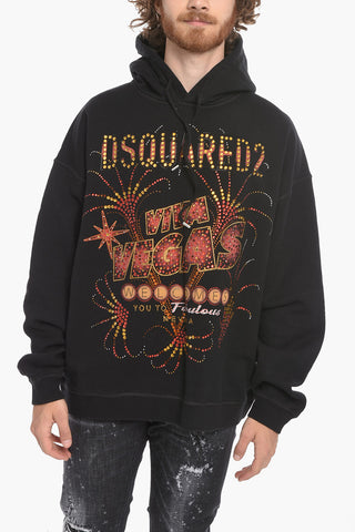 Printed VIVA VEGAS Hoodie with Rhinestones