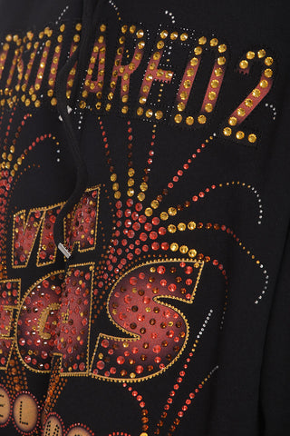 Printed VIVA VEGAS Hoodie with Rhinestones