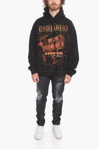 Printed VIVA VEGAS Hoodie with Rhinestones