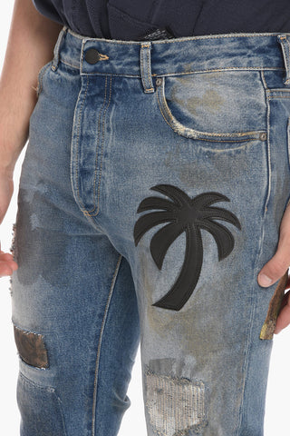 Lived-in Slim Fit Denims with Leather Logo Patch 17cm
