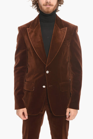 Blazer Slim Fit in Velour con Rever a Lancia
