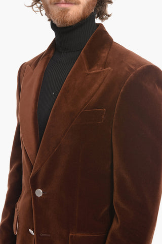 Blazer Slim Fit in Velour con Rever a Lancia