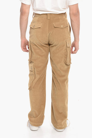 Corduroy Cargo Pants with Drawstringed Cuffs