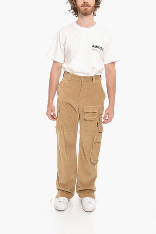 Corduroy Cargo Pants with Drawstringed Cuffs