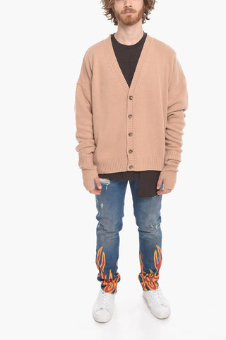 Cashmere Blend OVERSIZED LOGO Cuffed Cardigan