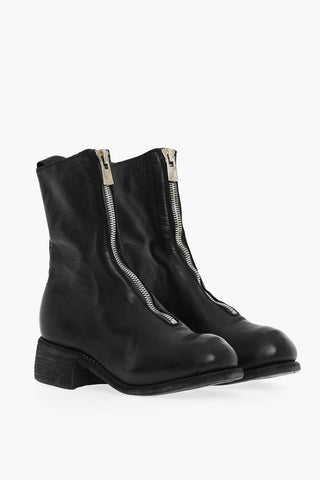 Stivaletti in Pelle di Cavallo con Zip Frontale