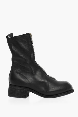 Stivaletti in Pelle di Cavallo con Zip Frontale