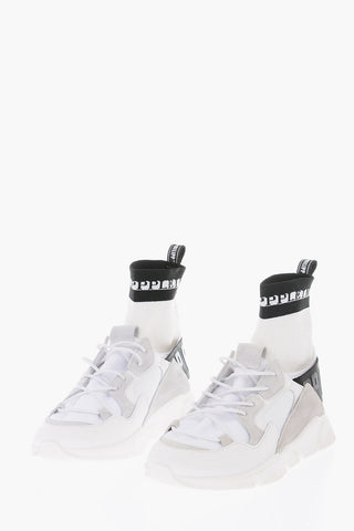 EST.1978 leather and fabric sock sneakers with elastic lace-up