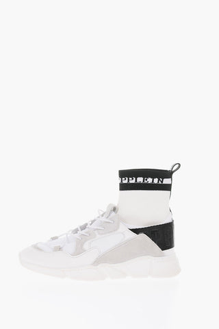 EST.1978 leather and fabric sock sneakers with elastic lace-up