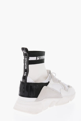 EST.1978 leather and fabric sock sneakers with elastic lace-up