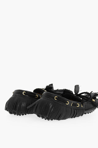 Leather PULI Loafers With Rhinestones And Fringes