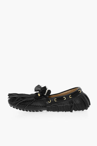 Leather PULI Loafers With Rhinestones And Fringes